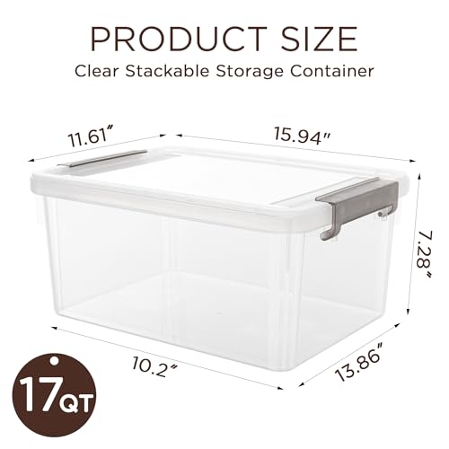 Citylife 17QT Plastic Storage Bins with Lids,5Packs Large Containers - color: Clear White, size: 17 QT(5 Pack)