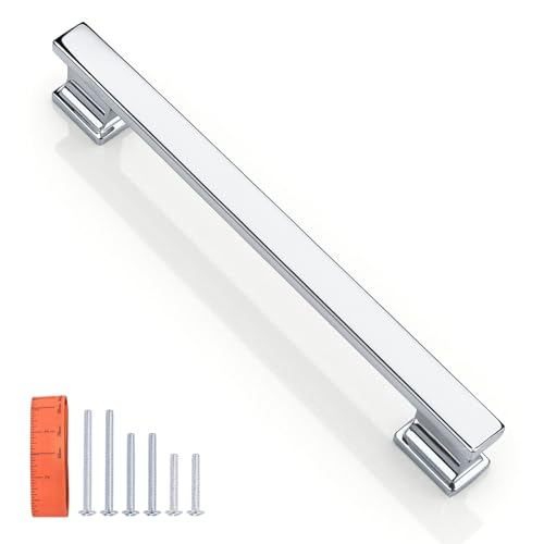 KNOBWELL 6 Pack Polished Chrome Solid Cabinet Pulls 6-3/10 Inch(160mm) Hole Center Kitchen Cabinet Handles,Cabinet Hardware for Cupboard Drawer Pulls - color: Polished Chrome, size: Hole Center：6-3/10 inch（160mm）