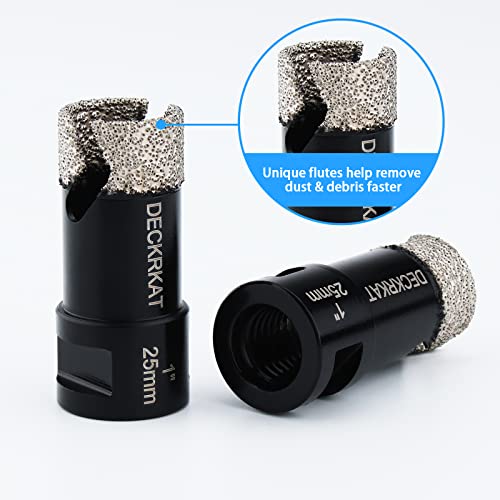 Dry Diamond Core Drill Bits 1 inch with Slots 25mm Diamond Hole Saws, with 5/8-11 Thread to 3/8” Hex Shank Adapter Fit Both Angle Grinders & Electric Drills for Porcelain Granite Tiles Brick Concrete - size: 1”（25mm）