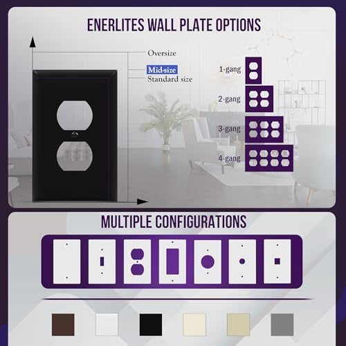 ENERLITES Mid-Size Duplex Outlet Covers Wall Plate, 1 Pack, Black - color: Black, size: Mid-Size