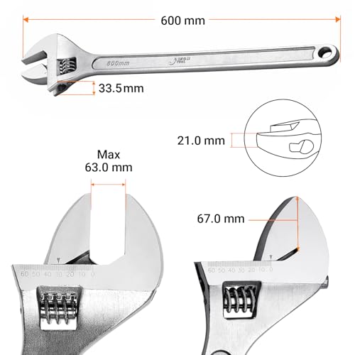 Jetech 24-Inch Adjustable Wrench, Professional Heavy Duty, Chrome Vanadium Steel, Shifter Spanner with Inch/Metric Scale, Wide Caliber Opening, Rust-Resistant Finish, Extra-Long Leverage - size: 24 Inch
