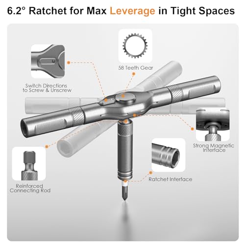 42-in-1 Magnetic Ratchet Screwdriver Set with Detachable T-Handle & Case, Multi-Bit Precision Driver Kit for Electronics, PC, Bicycle, Furniture Repair, Eyeglass, and DIY Gifts （Orange） - color: Orange