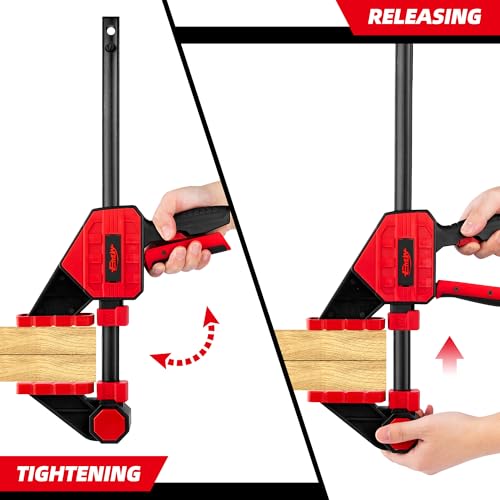 Bar Clamps for Woodworking, 2-Piece 6 Inch Clamps Set with 550 LBS Load Limit, One-Handed Clamp/Spreader, Heavy-Duty Quick-Change F Clamp, Ideal for Woodworking/Carpentry/Home Improvement/DIY