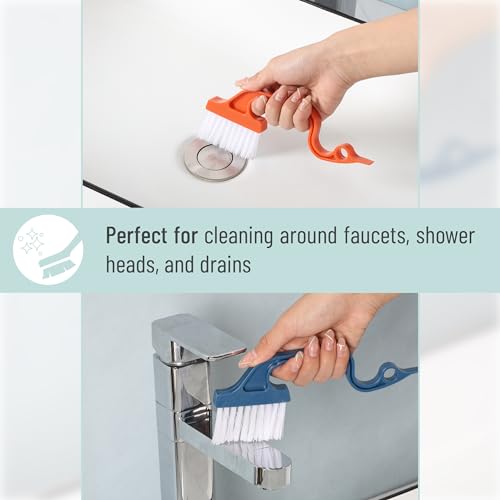 Slick- Window Track Cleaning Brush, 2 Pack, Navy Blue/Orange Ergonomic Handle, Built-in Scraper, Multipurpose, Window Track Cleaning Tools - color: Blue/Orange, size: 2 Pack