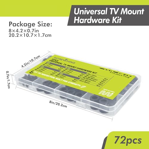 Universal TV Mount Screws Kit, M4 M5 M6 M8, Washers&Spacers, 72PCS, Black