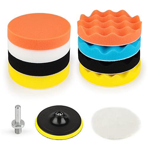 Kshineni 5 Inch(125 mm) Drill Polishing Pads 11 Pcs Car Polishers and Buffers Compound Buffing Kits Drill Attactment for Auto Polisher,Sanding,Waxing - size: 5Inch-11Pcs