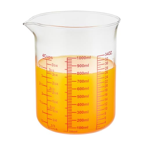 Ackers BORO3.3 Borosilicate Glass Measuring Cup with V-Spout, 1000 ml - size: 4Cup,1000ML