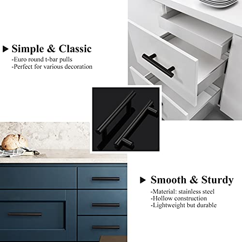Probrico 5 Pack| Flat Black 3 Inch Center-to-Center Bar Cabinet Pull Modern Cabinet Hardware Kitchen Cabinet T Bar Handles Dresser Pulls, 5 Inch Total Length - color: Black, size: hole center 3"