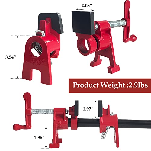 Sutekus 2Pack Pipe Clamps 3/4 Inch Wood Gluing Pipe Clamp Set with H-shaped Feet Bar Clamps Heavy Duty Woodworking Cast Iron Clamp Fixture (3/4 Inch)
