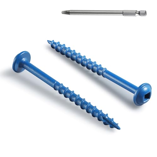 Pocket Hole Screws 2 Inch, 300Pcs, Anti-Rust Blue Coated Pocket Screws #8 x 2, Exterior Wood Screws, Coarse Thread, Washer Head Square Drive, Self-Tapping Tip, with Drive Bit - size: #8 x 2"