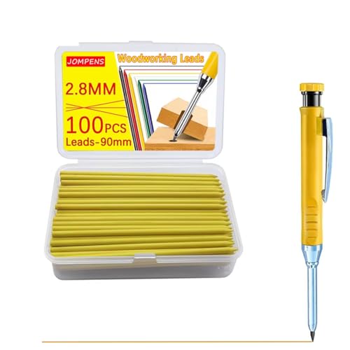 100Pcs Pencil Refills, 2.8mm Pencil Leads, Solid Carpenters Refills Replacement, Deep Hole Marker, Waterproof for Woodwork Construction Building (Yellow) - style: yellow