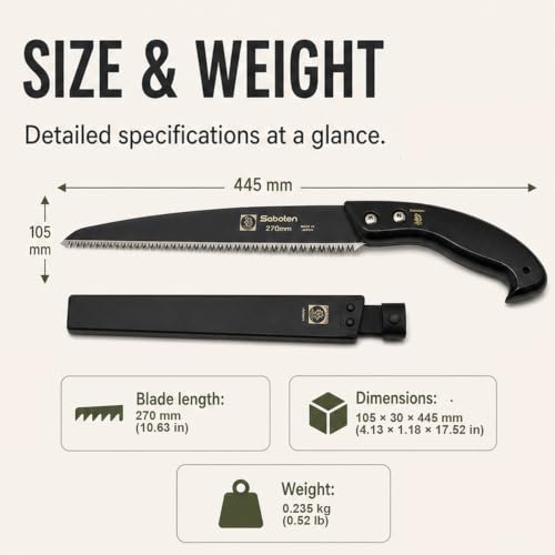 Saboten Japanese Pruning Saw with Wood Sheath, Fluorine-Coated High-Carbon Steel Blade, Precision Pull Cut Hand Saw for Tree Branches – forest Originals, Made in Japan (270mm (10.6 inch)) - size: 270mm (10.6 inch)