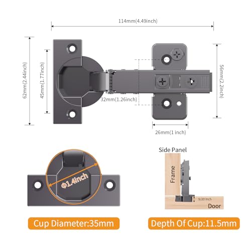 Chibery 10 Pack Frameless Full Overlay Soft Close Concealed Hinges, Black Titanium Plated, Self Closing, 105° Open Angle 3D Adjustment, Stop 85 ＆ 105 Degrees, Clip On, Stainless Steel for Cabinet Door - size: Full Overlay