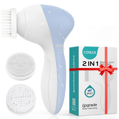 COSLUS Facial Cleansing Brush Face Scrubber, 2-in-1 Rotating Design - color: Blue