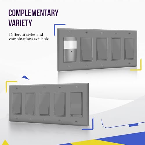 ENERLITES 5-Gang Gray Decorator Light Switch Outlet Wall Plate Cover - color: Gray, size: Standard Size
