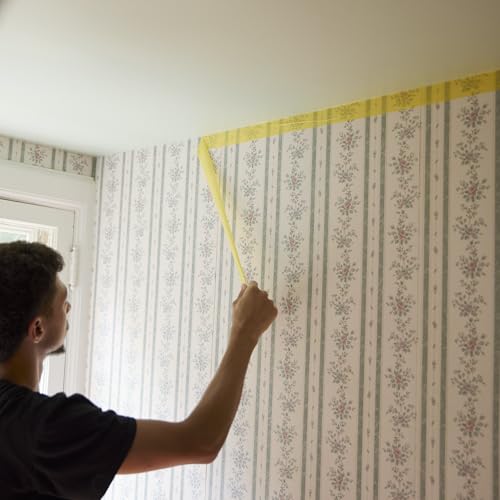 FrogTape Delicate Surface Painters Tape with PAINTBLOCK, 1.5 in Wide (1.41 in x 60 yd), Low Adhesion, Painting Tape Ideal for Freshly Painted Walls, Trim & Surfaces, Yellow, 1 Roll (280221) - size: 1 Roll, 1.41” Width