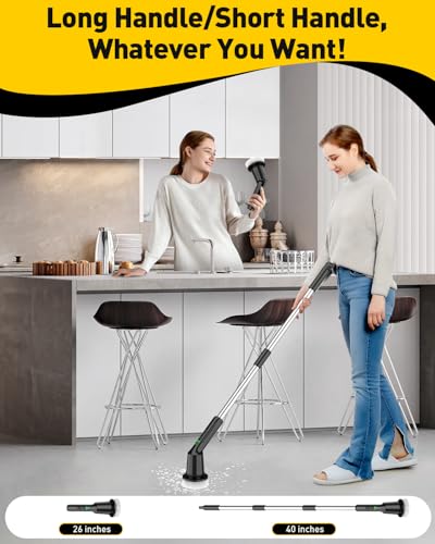 Electric Spin Scrubber for Bathroom, Shower Scrubber with Long Handle - color: Black, size: 3 Brush Heads