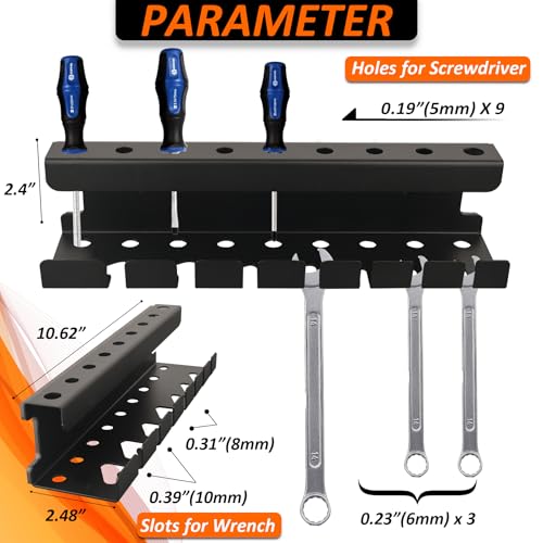 MUTUACTOR Magnetic Wrench Holder Heavy Duty,Anti-scratch Magnetic Mount Screwdriver Rack, 2 Layers Wrench Screwdriver Holder for Work Bench Toolbox Tool Cart,1PCS,Black,9 Holes and 7 Slots - style: Black Screwdrivers Wrench Holder