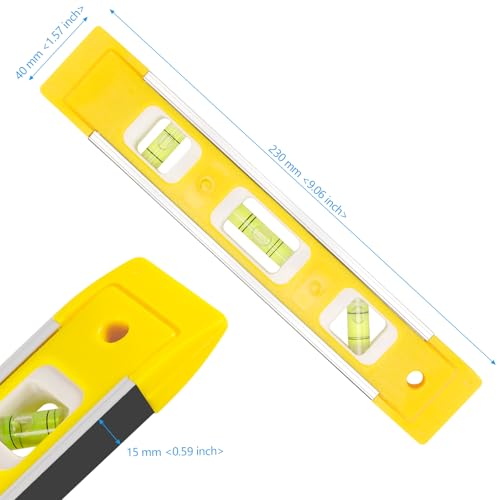 12 Pack 9 Inch Magnetic Torpedo Level with 45, 90, 180 Degree Bubbles, Plastic Shell Shock Resistant Torpedo Level, Yellow Spirit Level Measuring Tool - color: Yellow, size: 12PCS
