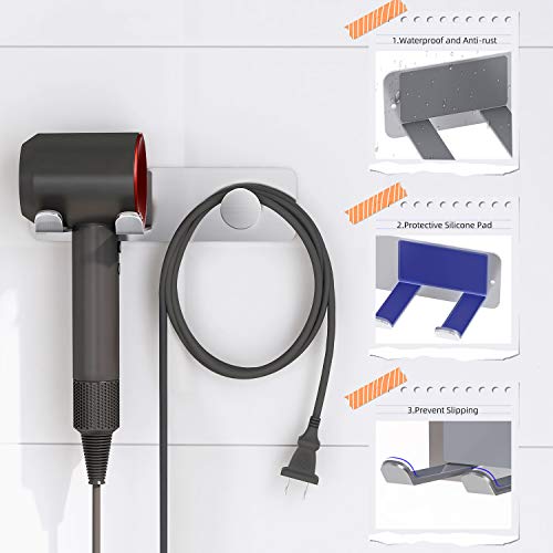 FLE Adhesive Hair Dryer Holder Blow Dryer Wall Mount Bathroom Rack Silver - color: Silver