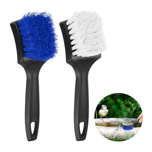 M METERXITY 2-Pack Bird Bath Cleaning Brush, 8.3 Inch Plastic Bird Bath Cleaner with Ergonomic Handle for Feeder/Fountain/Outdoor Cleaning, Utility Hard Stiff Bristle Scrub [White, Blue] - color: White, Blue