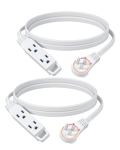 DEWENWILS 6FT 360° Rotating Flat Plug Extension Cord/Wire, 16/3, 2 Pack - color: White, size: 6FT, style: 2 Pack