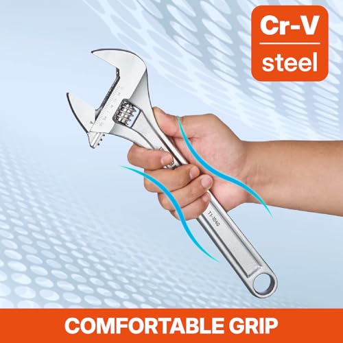 BLACK CANYON Adjustable Wrench 12 Inch, Wide Jaw Spanner with Imperial and Metric, Premium Chrome Forged Steel for Automotive Plumbing, Household Repairs and DIY - size: 12 in