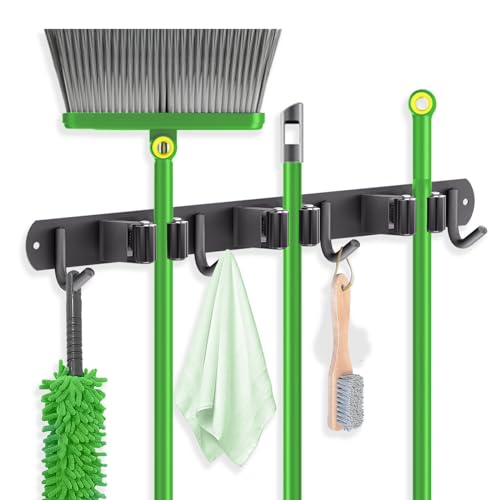 ZONGOOL Wall Mount Broom Holder 3 Racks 4 Hooks Metal Tool Organizer Black - color: Black, size: 1Pack 3R4H