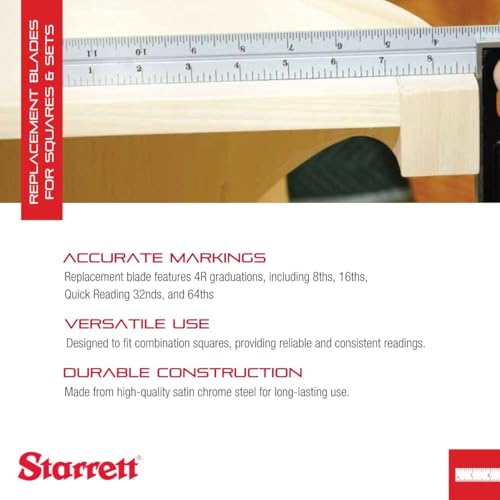 Starrett Blade Only for Combination Squares, Sets & Bevel Protractors, 6" L - size: 6", style: 4R Graduation