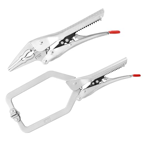 MAXPOWER Self-Adjust Locking Pliers Set – 7" Long Nose & 10.5" C-Clamp - style: Long Nose 7" | Locking C Clamp 10.5"
