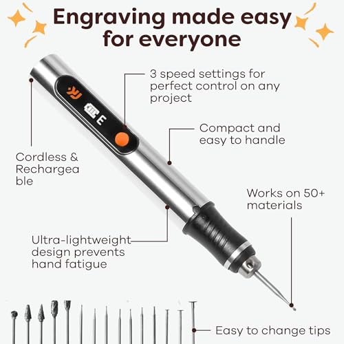 Resparked Customizer Engraving Pen Ultimate Cordless Portable Tool for Artists & DIYers - Engrave 50+ Surfaces - Beginner Friendly - Rechargeable - Free 30 Bits & Mastery Guide