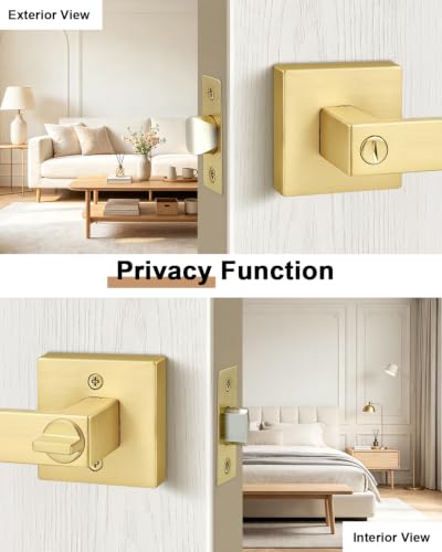 Probrico Privacy Interior Door Handles 6 Pack, Gold Heavy Duty Locking Zinc Alloy Levers for Bedroom & Bathroom - color: Brushed Gold