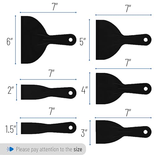 Bates 6 Pack Black Plastic Putty Knife Set - Paint Scraper, Spackle Tool, Spreader - color: Black, size: 1.5, 2, 3, 4, 5, 6 Inches, 6 Pack