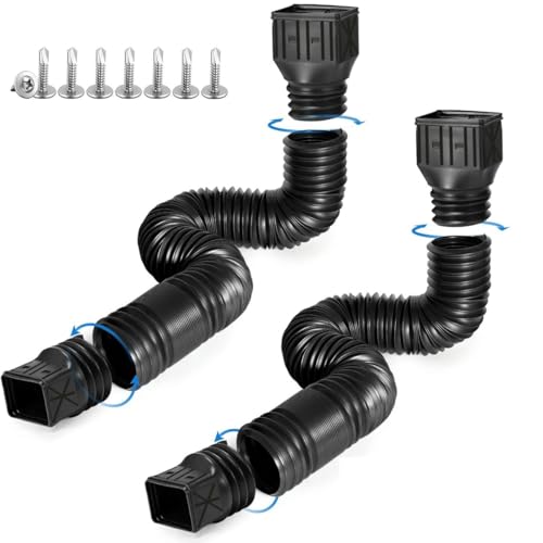 2 Pack Flexible Rain Gutter Downspout Extensions,Drain Downspout Extender,Gutter Extension Flexible,Down Spout Drain Extension Pipes,Extendable from 21 to 60 Inches (Black) - color: 2pcs black