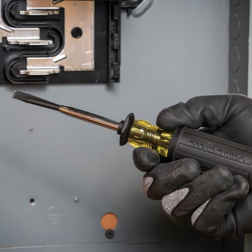 Klein Tools 6024K Slotted Screw-Holding Screwdriver, 1/4-Inch Split-Blade Flat Head Driver, Positive Gripping Action, Cushion-Grip Handle - style: 1/4-Inch Driver