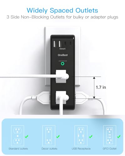2 Pack Surge Protector Outlet Extender, Rotating Plug USB Wall Outlet,Black - color: Black, size: 2C2A, 2 Pack