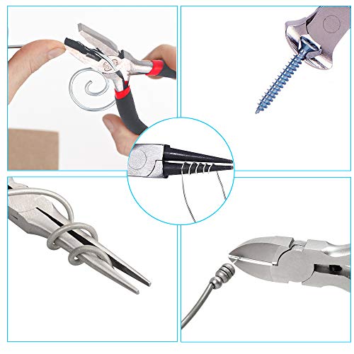 5 Piece Mini Pliers Set Professional Hand Tools Includes Needle Nose Pliers Lineman Pliers Round Nose Pliers Diagonal Cutting Pliers End-Cut Pliers