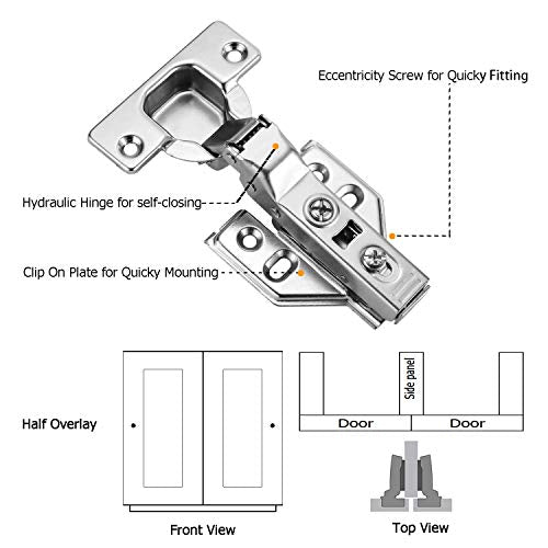 10Pcs Soft Close Half Overlay Cabinet Hinges with Clip-On Plate - color: Half Overlay, size: 10 Pieces