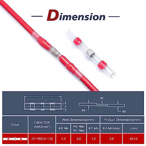 Chanzon 200Pcs Heat Shrink Solder Seal Wire Connectors 22-18AWG Red - color: 2. 22-18AWG