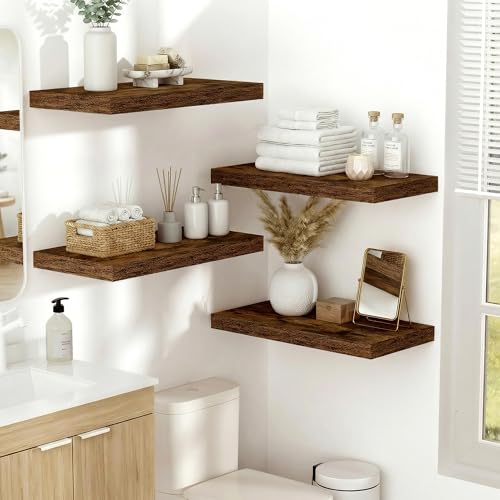 Vivelove 10 in Deep Floating Shelves 16” Set of 2, Rustic Brown - color: Rustic Brown, size: 15.7”wx10.2”dx1.5”h
