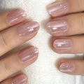 CurvLife Short Oval Chrome Nude Press On Nails, Champagne Pearl, Soft Gel - color: A1 - Champagne Pearl