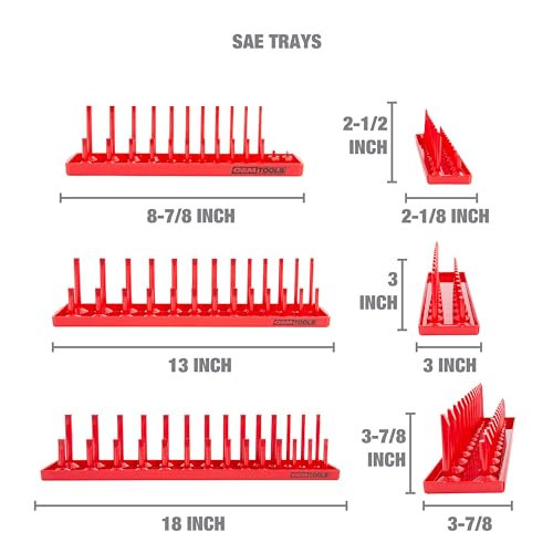 OEMTOOLS 22413 6-Pc SAE & Metric Socket Tray Set for Sizes 1/4", 3/8”, 1/2" - color: Red/Grey