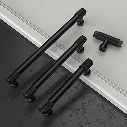 Amerdeco 10 Pack Matte Black Knurled Cabinet Pulls 3 Inch(76mm) Hole Center Kitchen Cabinet Handles Drawer Pulls Cabinet Hardware ZH0034 - color: Matte Black, size: 3"/76MM Hole Center