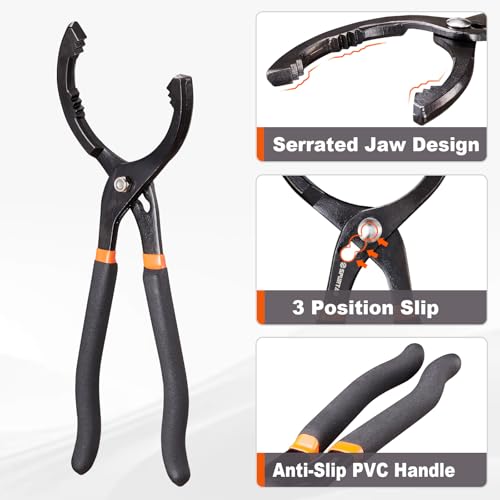 Spurtar 12'' Oil Filter Pliers Adjustable Oil Filter Wrench Universal - size: 12" Pliers: 2-1/2" - 4-1/2"