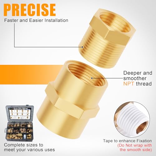 92PCS Brass Pipe Fittings Assortment Kit,1/8" 1/4" 3/8" 1/2" NPT