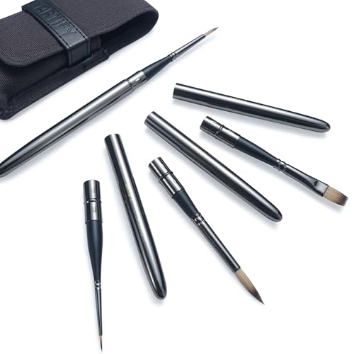 Artify Travel Watercolor Brushes, Outdoor Paint Brushes, Water Color Paint Brush Set with Anti-Rust Polished Metallic Gray Finish, Painting Brushes for Watercolor Gouache Ink - Gift for Artist (4PCS) - size: 4PCS