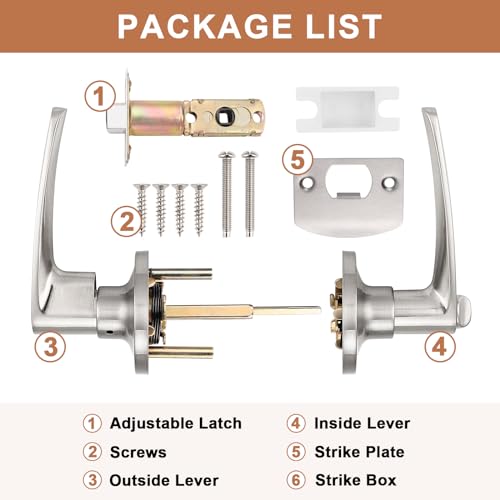 Probrico 20 Pack Privacy Door Levers Door Handles for Bedroom or Bathroom Keyless Leverset, Locked in Side Home/Office Door Lockset,Modern&Durable in Satin Nickel Door Hardware - size: 20 Pack