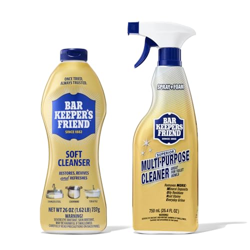 Bar Keepers Friend Soft Cleanser 26 oz + Spray & Foam Multipurpose MORE Spray Cleaner 25.4 oz, Multi Purpose Cleaner Bundle, Removes Grease, Rust Stains, Soap Scum & More in Home & Outdoors - size: 26 Fl Oz (Pack of 1)