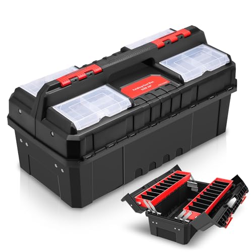 Auto Dynasty Foldable 2-layer Tool Box w/Non-Slip Handle Tray Storage, Red - color: Red, size: 2-Layer