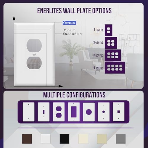 ENERLITES Duplex Receptacle Outlet Wall Plate, Jumbo Outlet Covers, Gloss Finish, Oversized 1-Gang 5.5" x 3.5", Polycarbonate Thermoplastic, 8821O-W, White - color: White, size: Over-Size